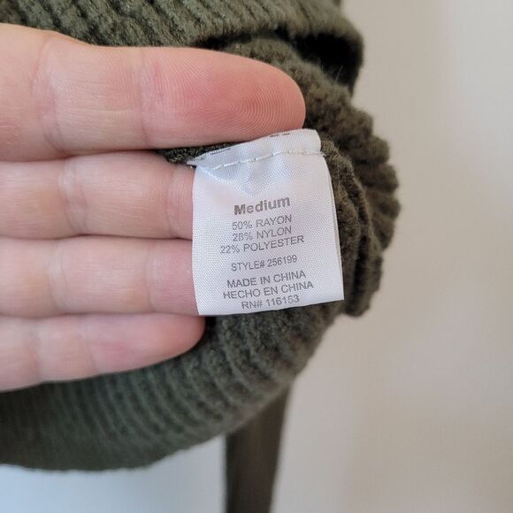 Poof Waffle Knit Pullover Shirt Thick Knit Olive Army Green Cropped Soft Girl M - Picture 8 of 9